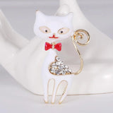 Rhinestone Cat Pendant Brooches Women Alloy Animal Pins Crystal Corsage