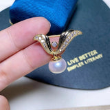 Letter V Pearl Brooch Zircon Pin Women Lapel Pin Men Cuff Jewellery