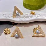 Letter V Pearl Brooch Zircon Pin Women Lapel Pin Men Cuff Jewellery