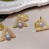 Letter V Pearl Brooch Zircon Pin Women Lapel Pin Men Cuff Jewellery