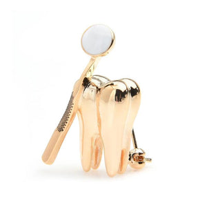 Silver Dental Mirror Brooches Personality Style Dentist Uniform Pins