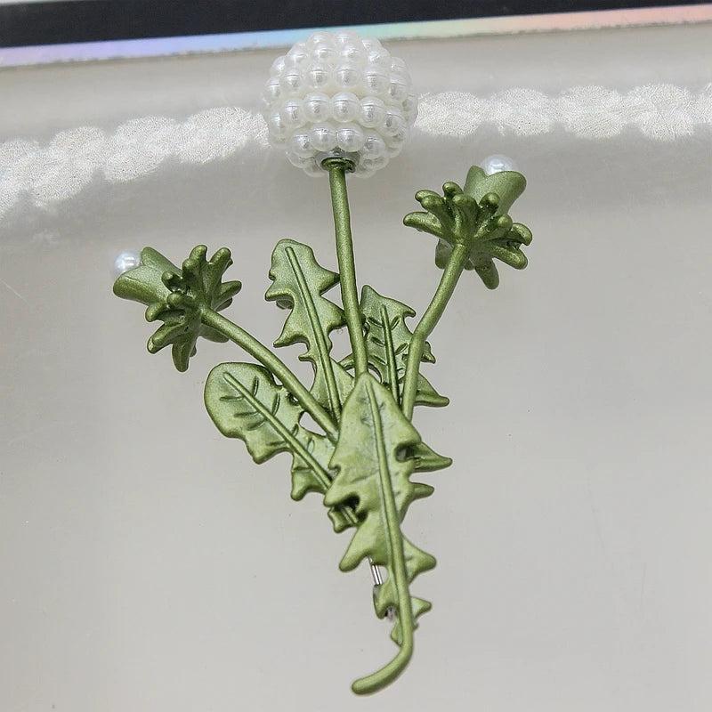 Green Plant Brooch for Coat with Vintage Lacquer Finish