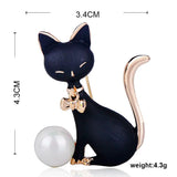 Cat Shape Bow Knot Brooch Gray Simulated Pearl Enamel Jewelry
