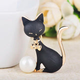 Cat Shape Bow Knot Brooch Gray Simulated Pearl Enamel Jewelry