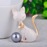 Cat Shape Bow Knot Brooch Gray Simulated Pearl Enamel Jewelry