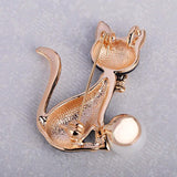 Cat Shape Bow Knot Brooch Gray Simulated Pearl Enamel Jewelry