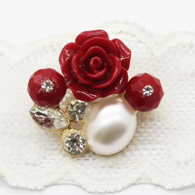 5Pcs Rhinestone Rose Flower Multicolor 27 x 25MM Jewelry Decoration