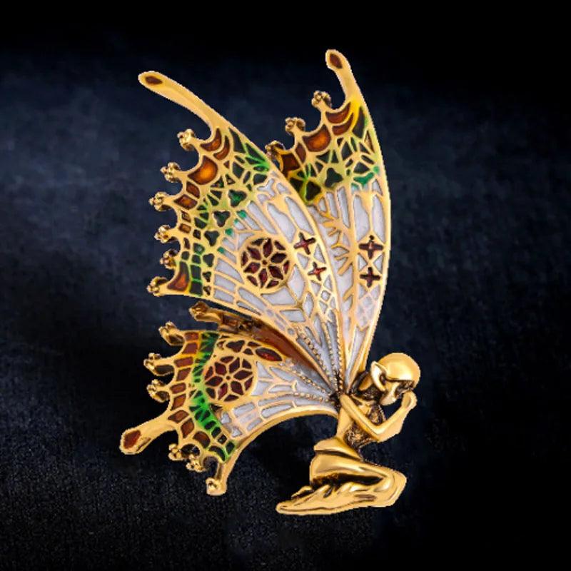 Vintage Butterfly Angle Scarf Pin Enamel Brooch