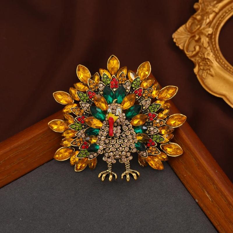 Rhinestone Turkey Brooches 2-Color Chicken Giving Brooch Pins