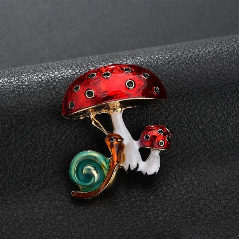 Yellow Red Enamel Pin Mushroom Snail Brooches Women Kid Men's Alloy Plants
