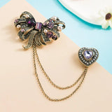 Vintage Baroque Pearl Rhinestone Bow Brooch Tassel Suit Pin