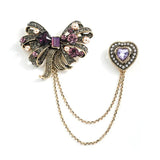 Vintage Baroque Pearl Rhinestone Bow Brooch Tassel Suit Pin