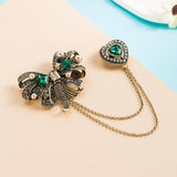 Vintage Baroque Pearl Rhinestone Bow Brooch Tassel Suit Pin