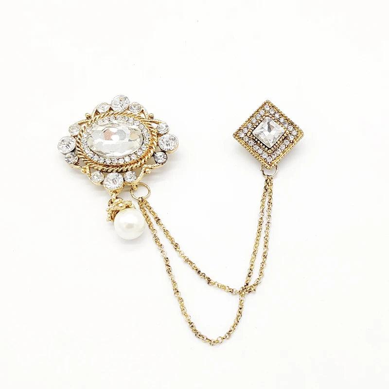 Retro Pearl Zircon Brooch Collar Suit Pin