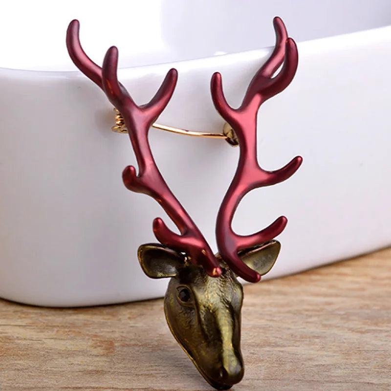 Vintage Deer Brooch Enamel Hijab Pin Punk Jewelry