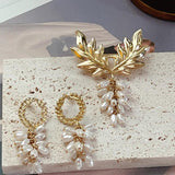 Autumn Baroque Vintage Leaves Tassel Pearl Brooch