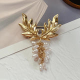 Autumn Baroque Vintage Leaves Tassel Pearl Brooch
