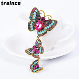 Retro Butterfly Brooch Rhinestone Pin for Women, Long Suit Accessories