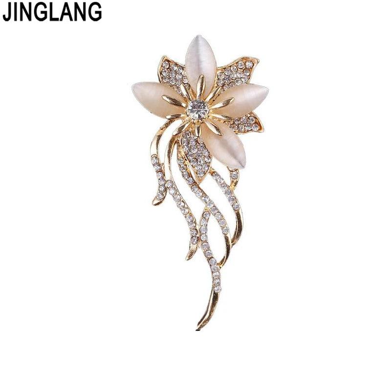 Opal Rhinestone Flower Brooch for Women Wedding Party
