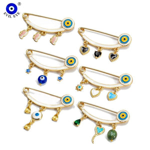 Heart Fatima Hand Round Charm Brooch Pin Evil Eye Brooch Jewelry