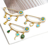 Heart Fatima Hand Round Charm Brooch Pin Evil Eye Brooch Jewelry