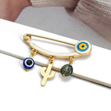 Heart Fatima Hand Round Charm Brooch Pin Evil Eye Brooch Jewelry