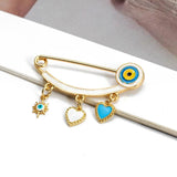 Heart Fatima Hand Round Charm Brooch Pin Evil Eye Brooch Jewelry