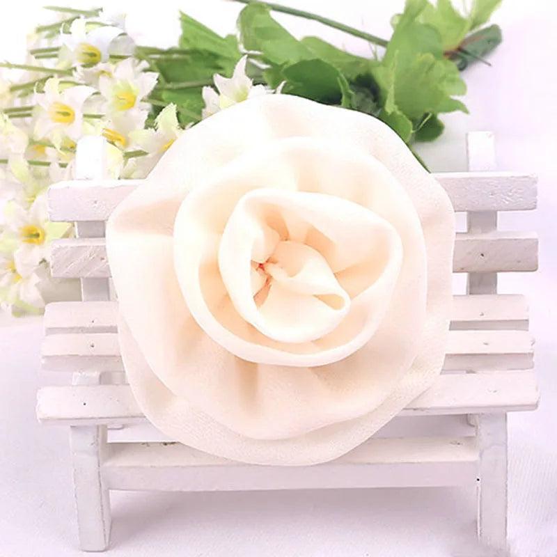 Soft Colors Chiffon Silk Fabric Rose Flower Brooches Lapel Pins Lady Corsage