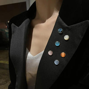 DIY Round Opal Brooch Magnet Safety Pin No Trace Collar Pin