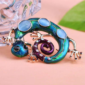Lizard Animal Brooch with Cat Eye Stone for Party Christmas