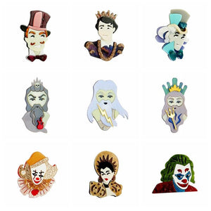 Vintage Retro Style Women Pins Brooch Acrylic Gentleman Clown Myth Character Bro