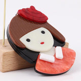 Acrylic Red Hat Girl Brooch for Women Kid Cartoon Short Hair Figure Lapel Pin