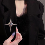 Metal Cross Star Brooch Silver y2k Brooches Pin Jewelry