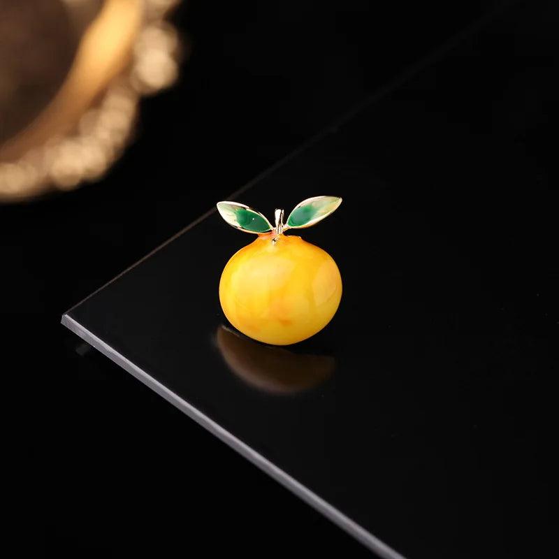 Small Fruit Enamel Brooches Peach Cherry Pear Tomato Collar Pin