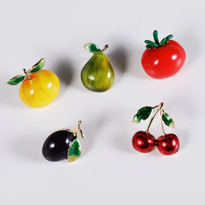 Small Fruit Enamel Brooches Peach Cherry Pear Tomato Collar Pin