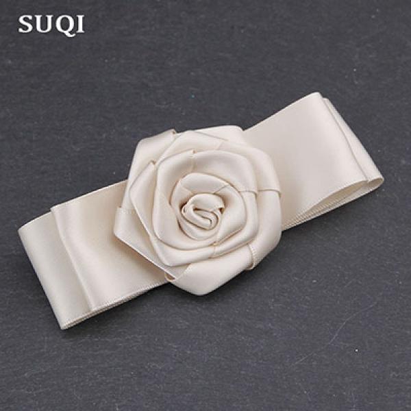 SUQI Fabric Silk Ribbon Hand-folded Roses Women's Brooches Pin Jewelry
