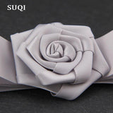 SUQI Fabric Silk Ribbon Hand-folded Roses Women's Brooches Pin Jewelry