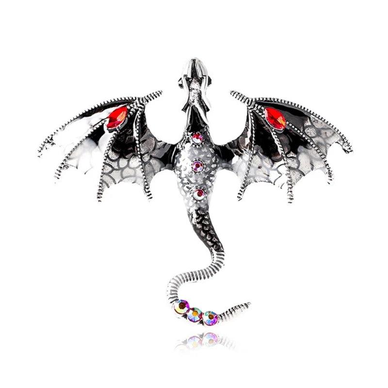 Vintage Enamel Dragon Shaped Brooch Pin Men Suit Coat Accessories