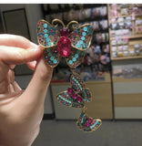 Vintage Pink Rhinestone Butterfly Brooch Pin