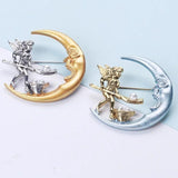 Retro Sun Moon Pearl Brooch Pin