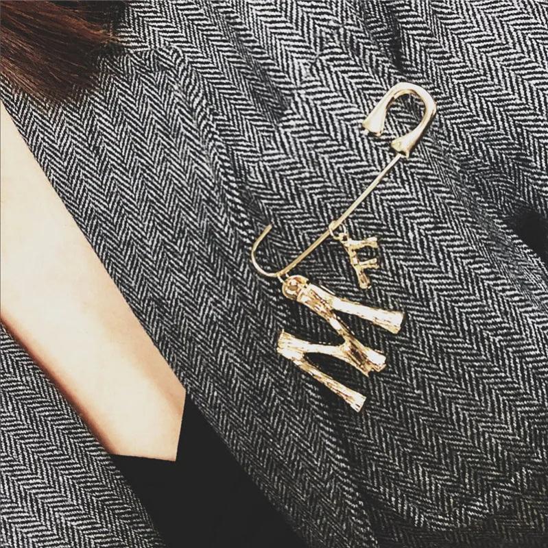 Europe America Letter M F Pin Personality Metal Brooch For Women