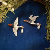Enamel Drip Oil Crane Brooch Women's Clothing Accessories