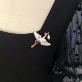 Enamel Drip Oil Crane Brooch Women's Clothing Accessories
