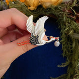 Enamel Drip Oil Crane Brooch Women's Clothing Accessories