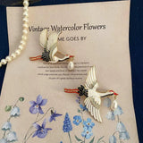 Enamel Drip Oil Crane Brooch Women's Clothing Accessories