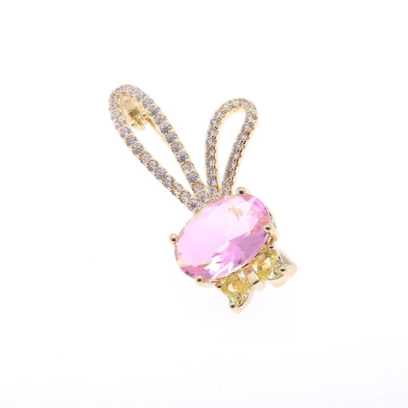 Pink Zircon Bow Bunny Brooch for Girls - Sweet Kids Jewelry Gift