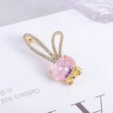 Pink Zircon Bow Bunny Brooch for Girls - Sweet Kids Jewelry Gift