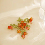 Acrylic Beads Strand Persimmon Brooches for Women Lady Leaf Fruit Brooch