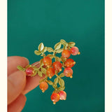 Acrylic Beads Strand Persimmon Brooches for Women Lady Leaf Fruit Brooch