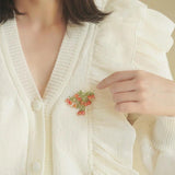 Acrylic Beads Strand Persimmon Brooches for Women Lady Leaf Fruit Brooch